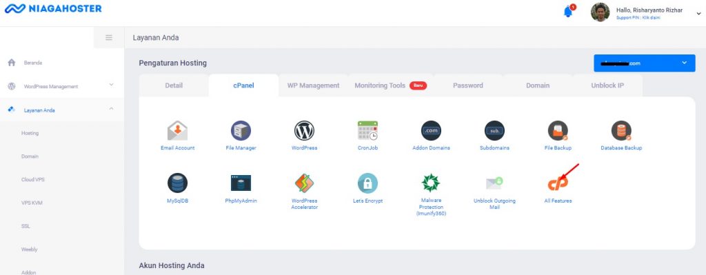 Halaman Pengaturan Hosting