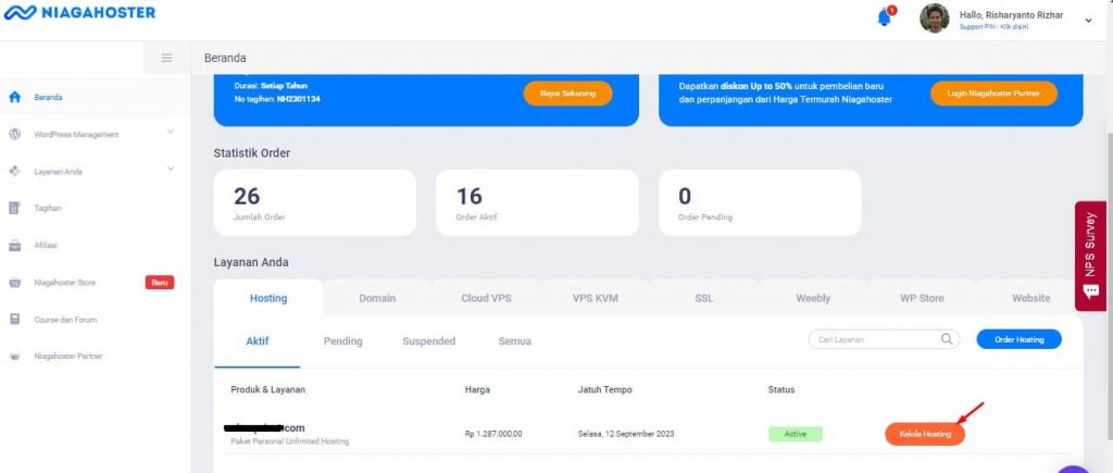 Member Area Niagahoster