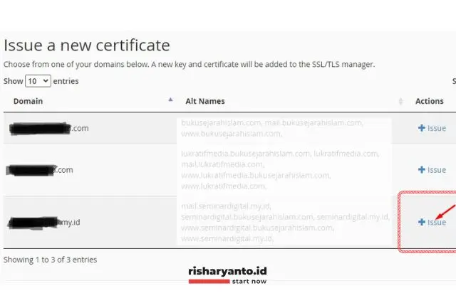 Step 4. Klik +Issue di Bagian Issue a new certificate