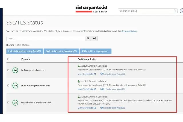 Step 9. Fitur AutoSSL Telah Aktif